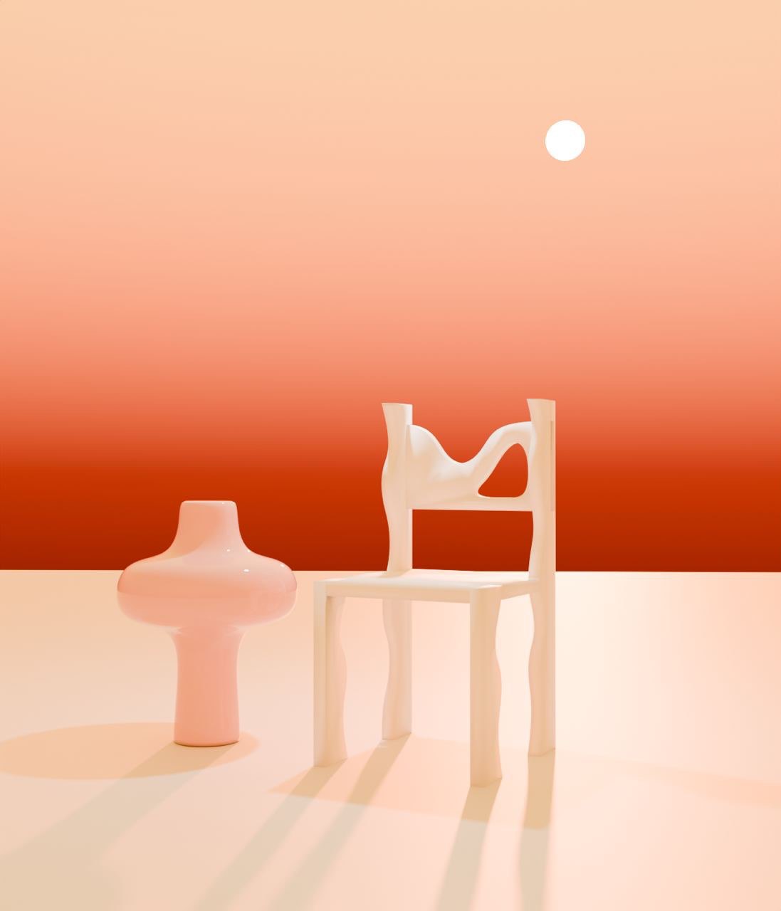 Coral pink vase and chair composition